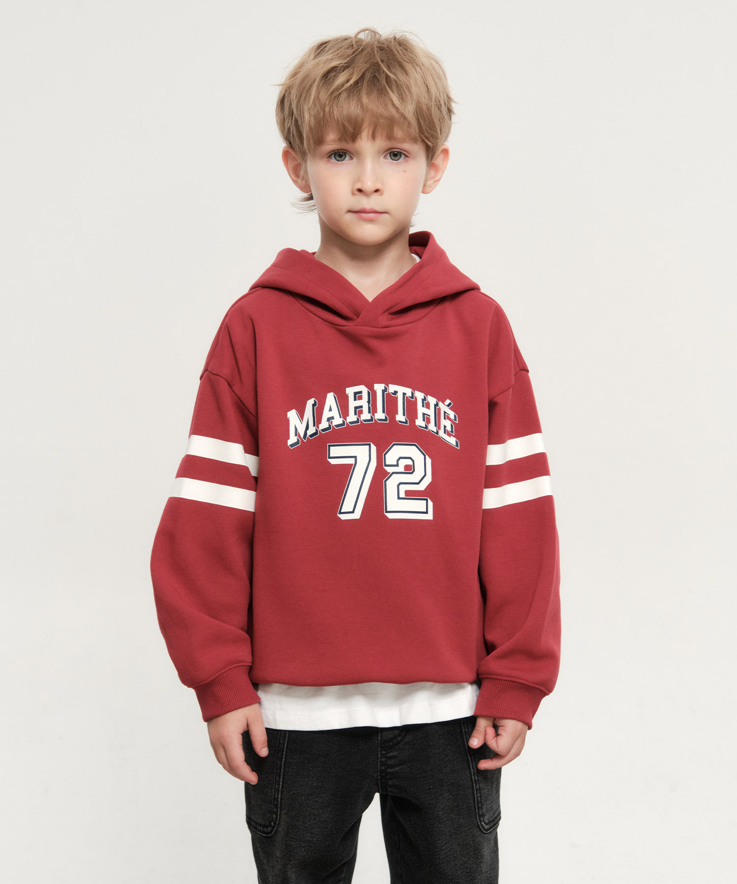 KIDS STRIPE PRINTED HOODIE red