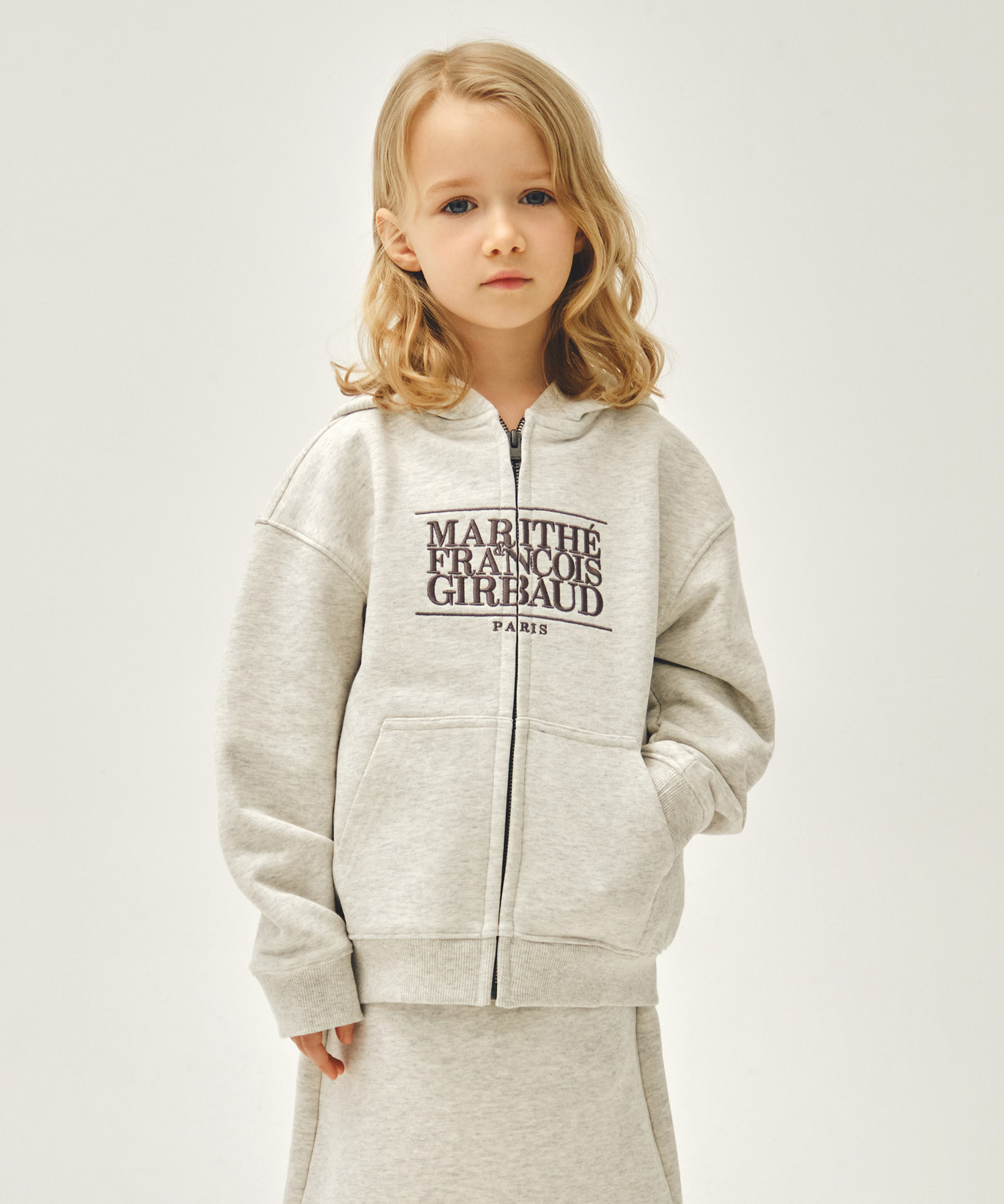 KIDS CLASSIC LOGO EMBROIDERY HOODIE ZIP-UP oatmeal