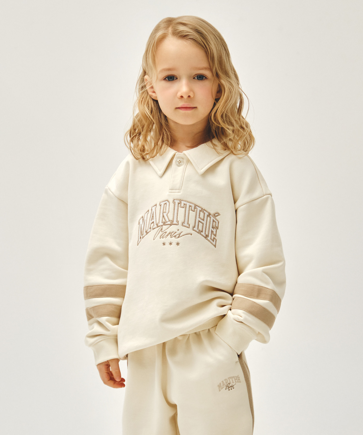 KIDS STRIPE POINT COLLAR SWEATSHIRT ivory