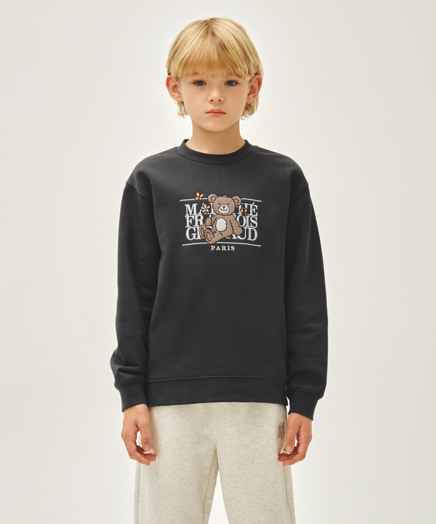 KIDS FLOWER BEAR CLASSIC LOGO REGEN SWEATSHIRT charcoal