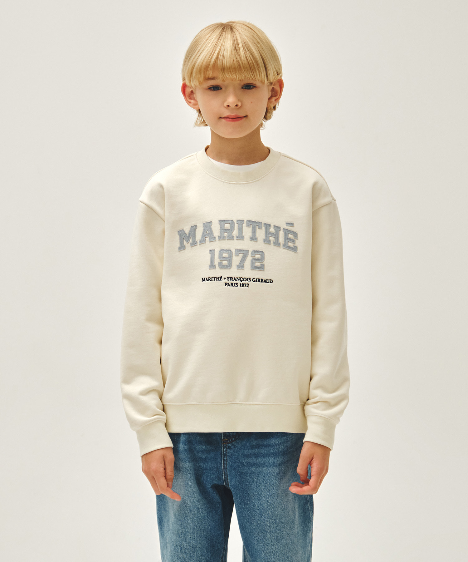 KIDS DENIM APPLIQUE SWEATSHIRT ivory