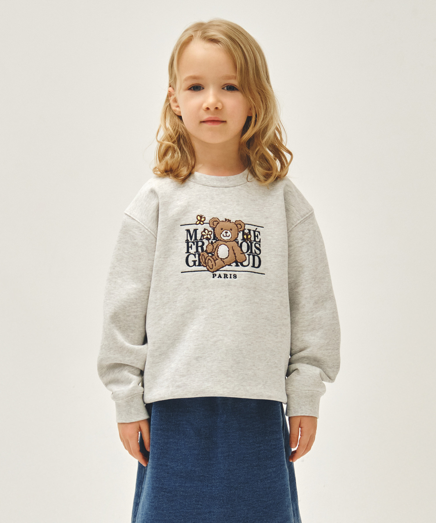 KIDS FLOWER BEAR CLASSIC LOGO REGEN SWEATSHIRT light heather gray