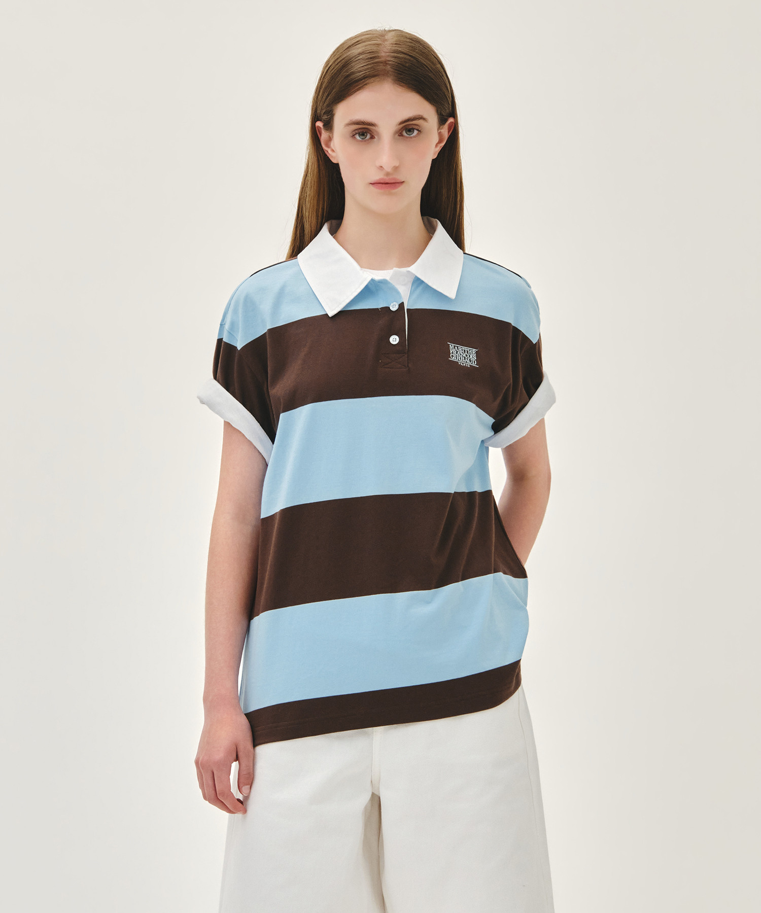 SMALL CLASSIC LOGO RUGBY STRIPE OVERSIZED COLLAR TEE sky blue