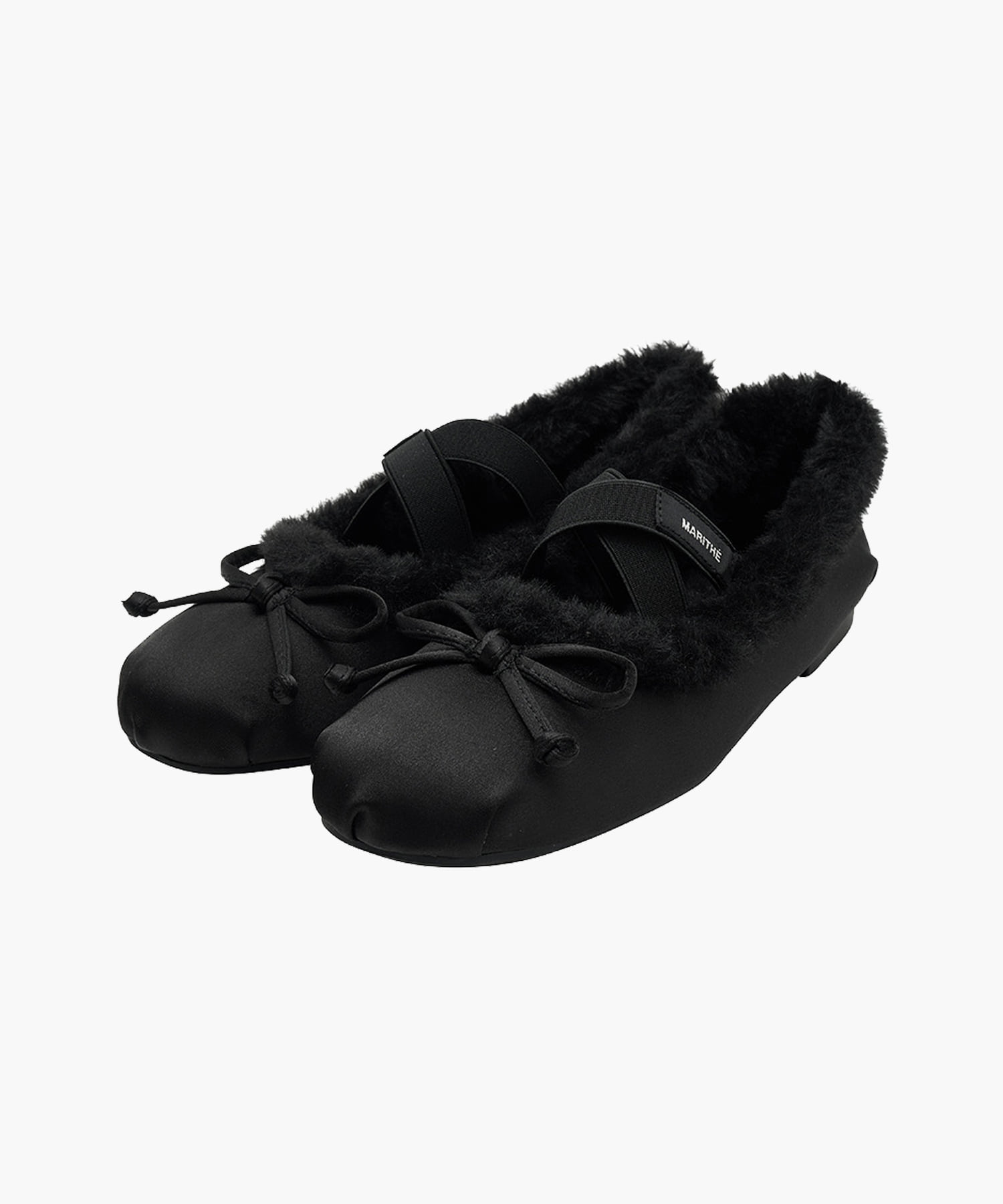 NU WEEK CROSS BANDING RIBBON FUR FLAT SHOES black - MARITHÉ+