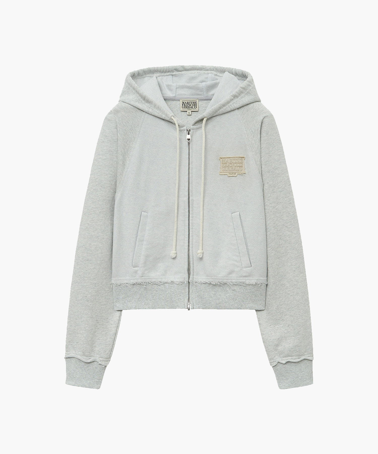 W CLASSIC LOGO DENIM PATCH CROP HOODIE ZIPUP light heather gray