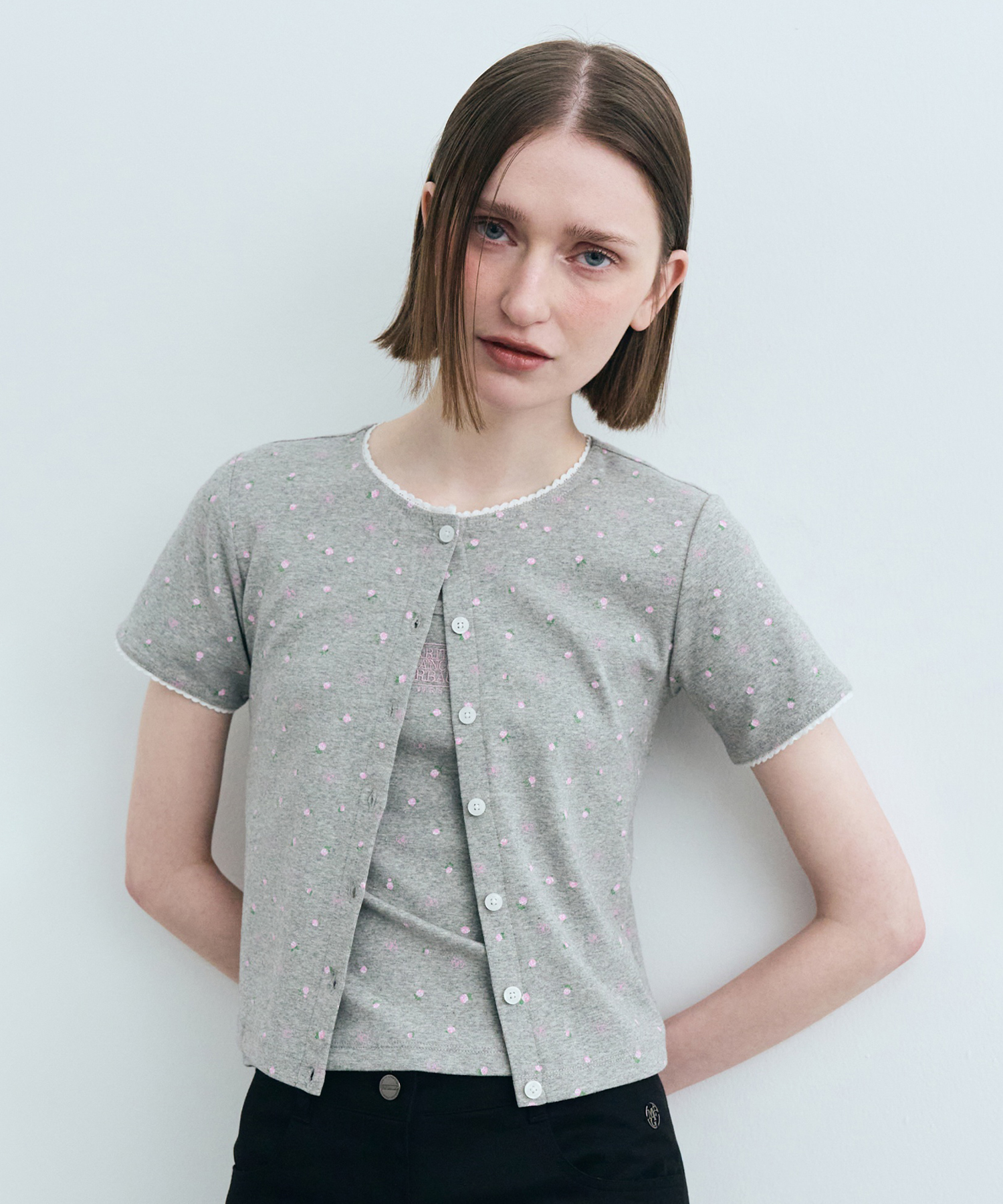★Marithe + Francois Girbaud★ W FLOWER CARDIGAN TEE melange W FLOWER CARDIGAN TEE melange gray - MARITHÉ+FRANҪOIS GIRBAUD