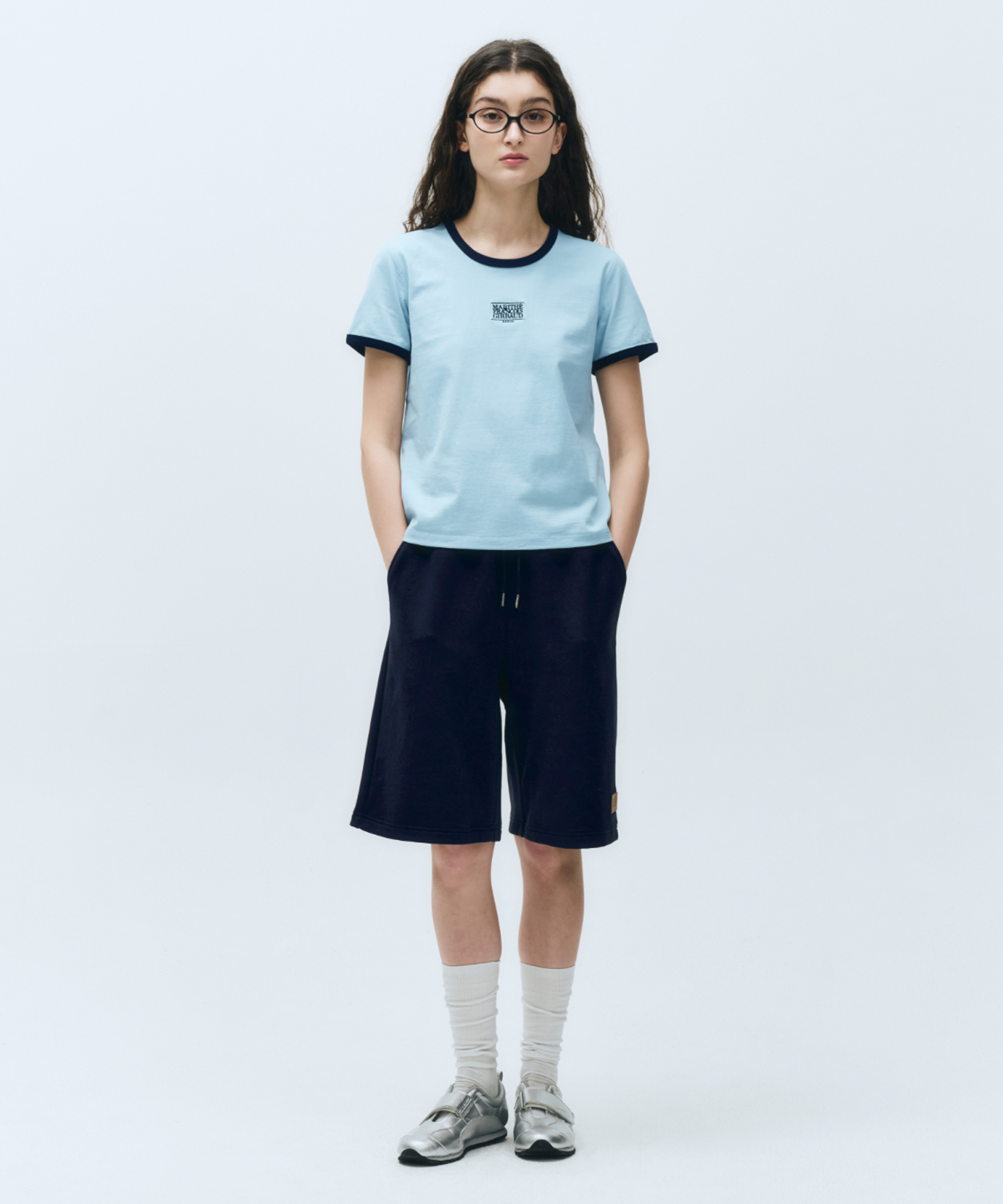 ★Marithe + Francois Girbaud★ W CLASSIC LOGO RINGER TEE sky MARITHE FRANCOIS GIRBAUD] W CLASSIC LOGO RINGER TEE sky blue
