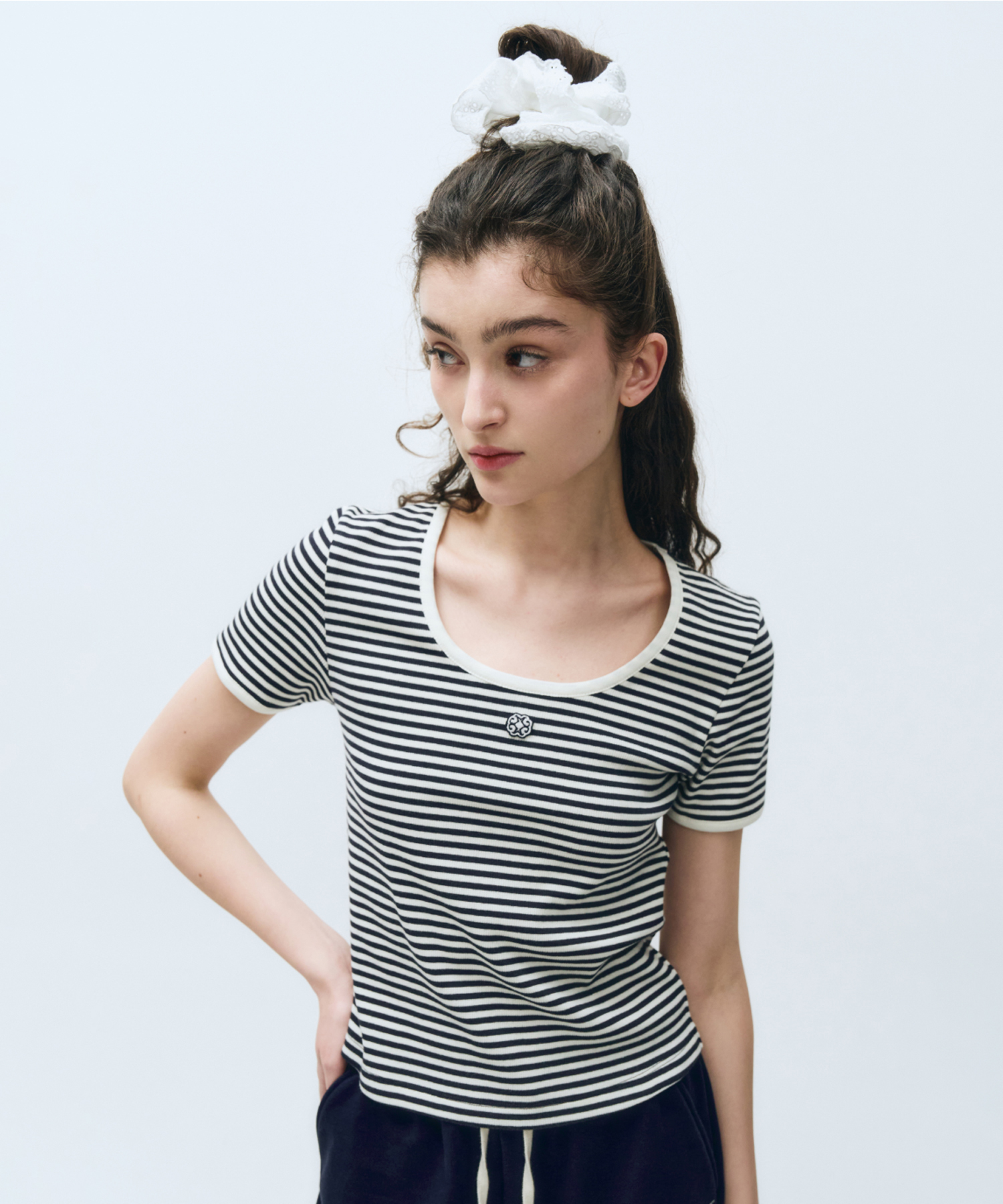 ★Marithe + Francois Girbaud★ W DEEP NECK RINGER TEE navy M W DEEP NECK RINGER TEE navy - MARITHÉ+FRANҪOIS GIRBAUD
