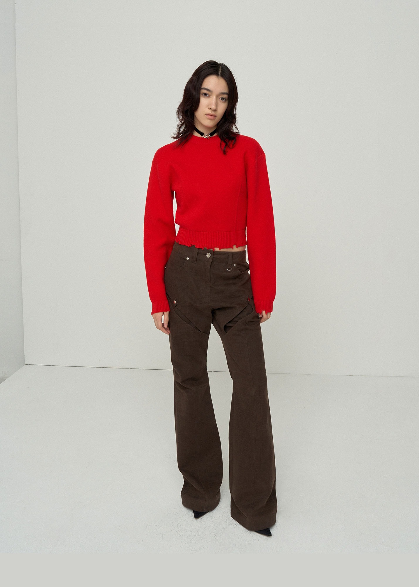 CUT-OUT BOOTSCUT TROUSERS BROWN
