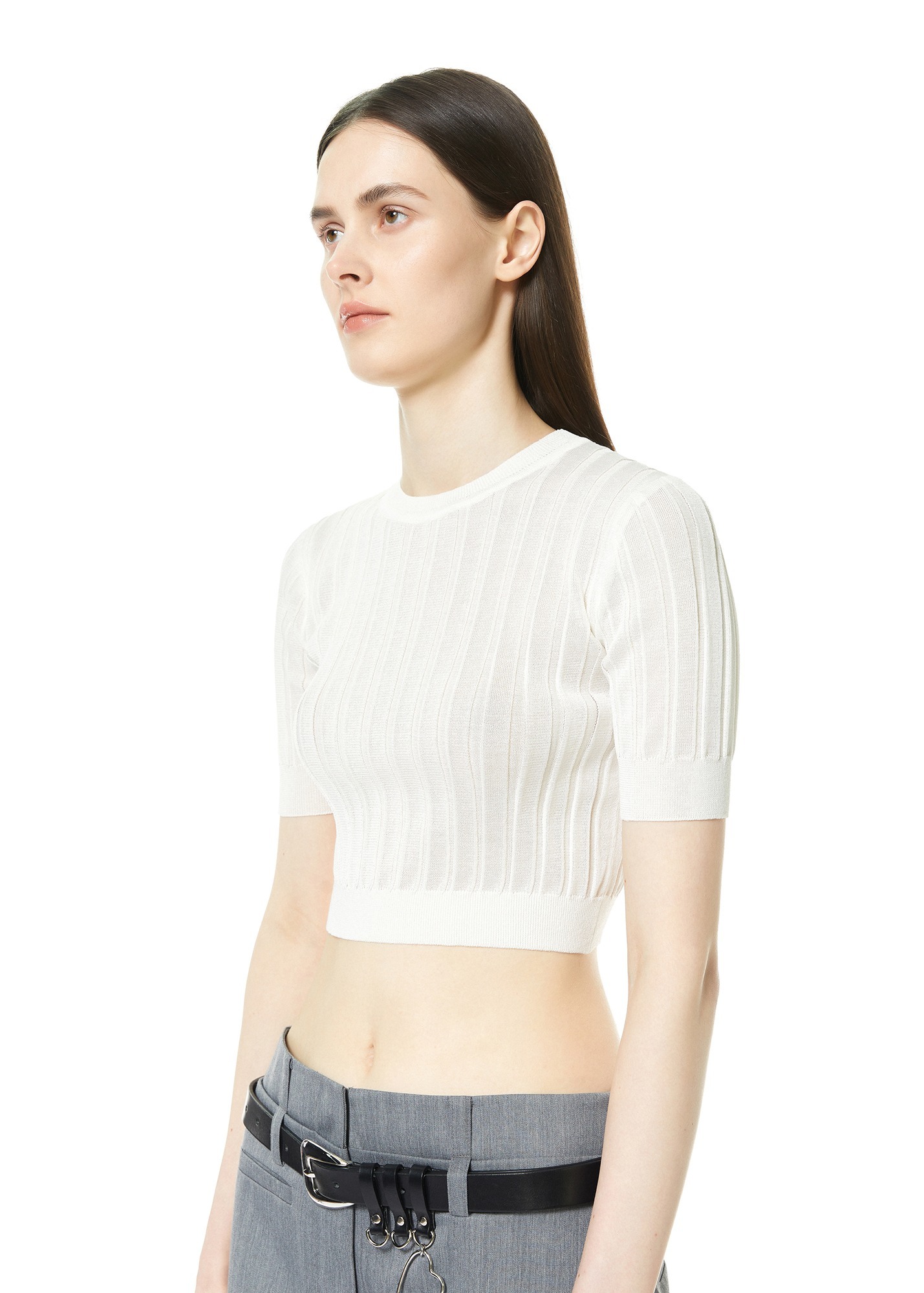 ROUND NECK CROPPED PULLOVER WHITE