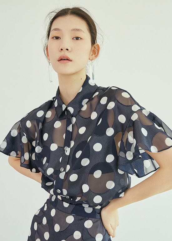 [2차리오더] navy dot flounce blouse