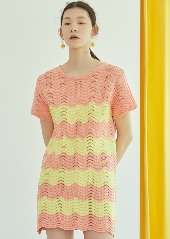 pink wave knit dress