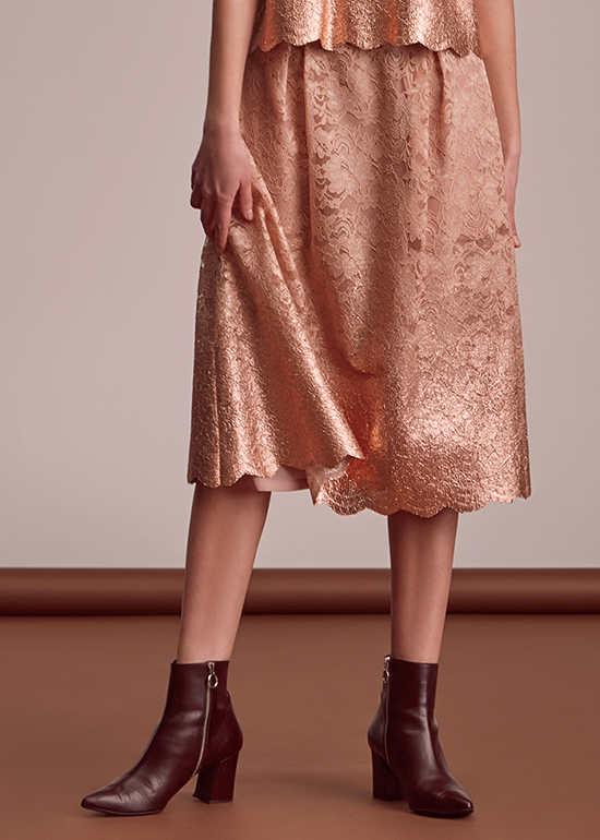 peach gold lace skirt