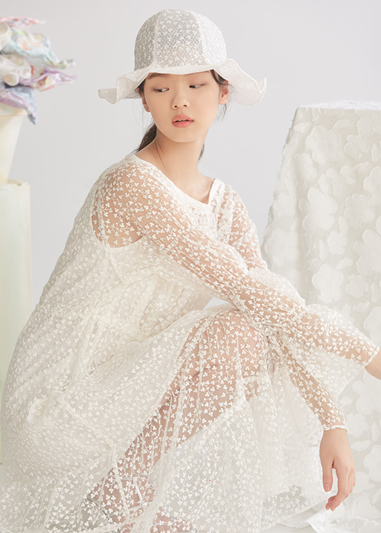 [주문제작] white lace shirring dress