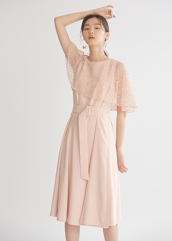 [주문제작] pink lace cape dress