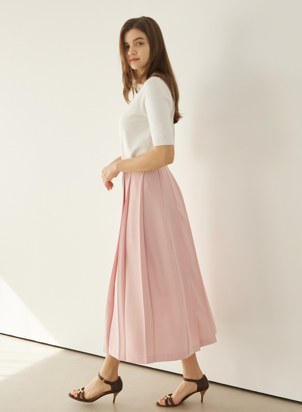 kay pleats skirt (creamy pink)