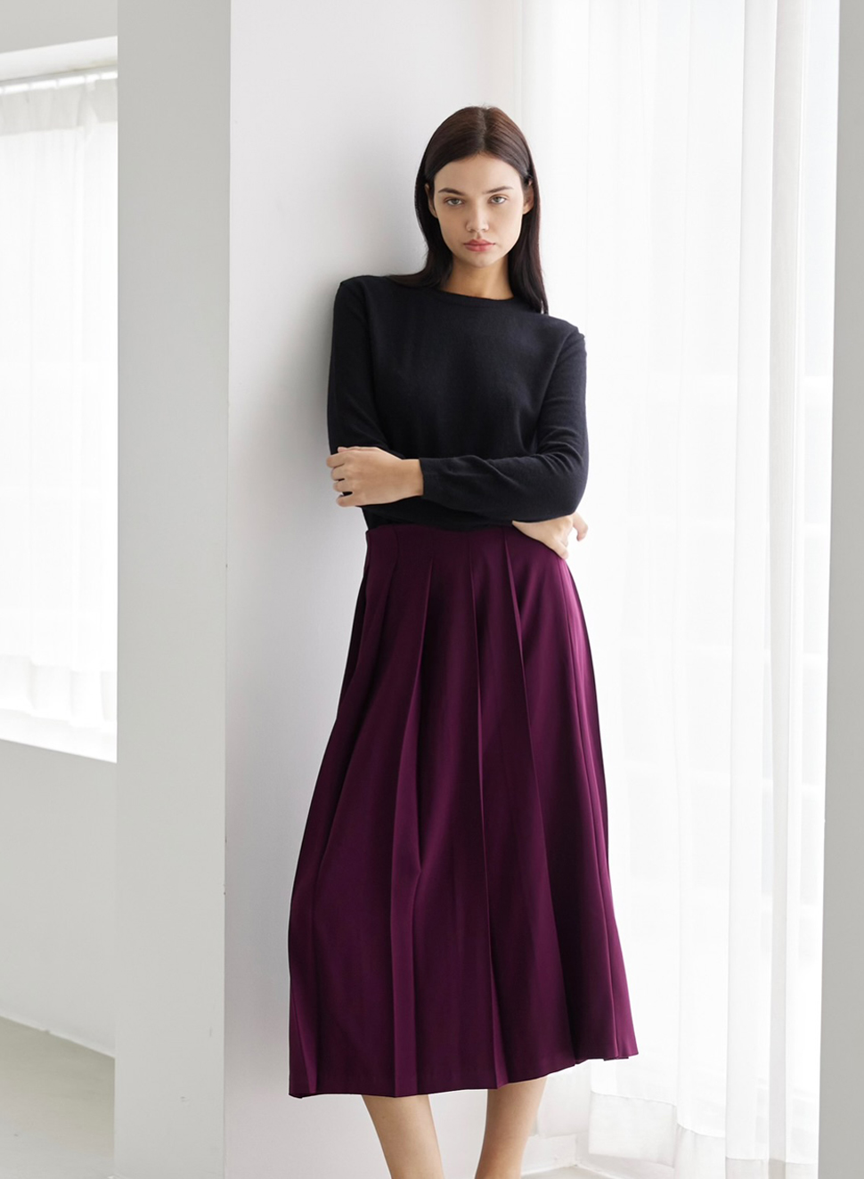 kay pleats skirt (wine purple)