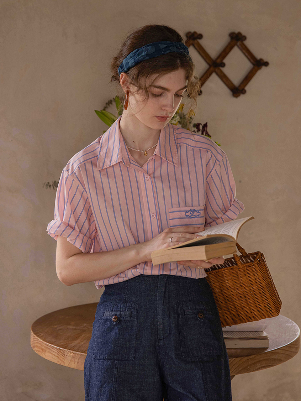 PANNY pocket embroidery stripe shirt_3colors