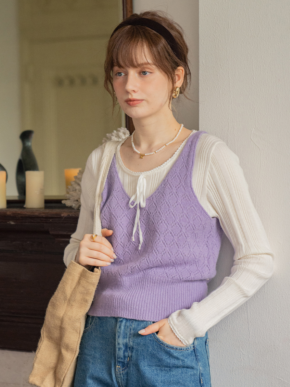 BERTA wool sleeveless knit top_lavender