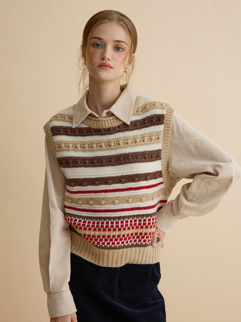 TRINITY wool stripe knit_beige