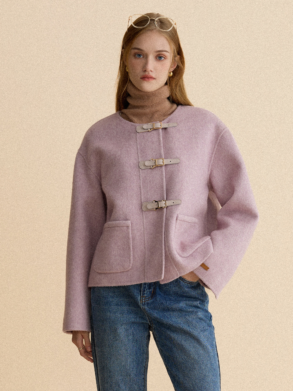 AILISH wool buckle handmade jacket_pink lavender
