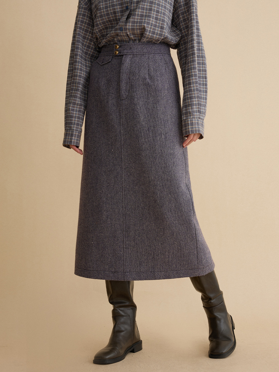 KATRINA woolen long skirt_lilac gray