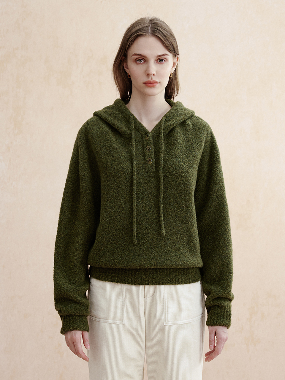DOREEN wool hoodie knit_khaki