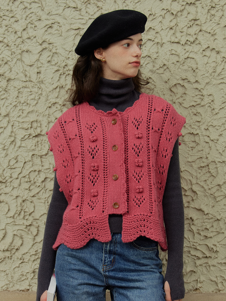 URIELLE wool flower knit_romantic red