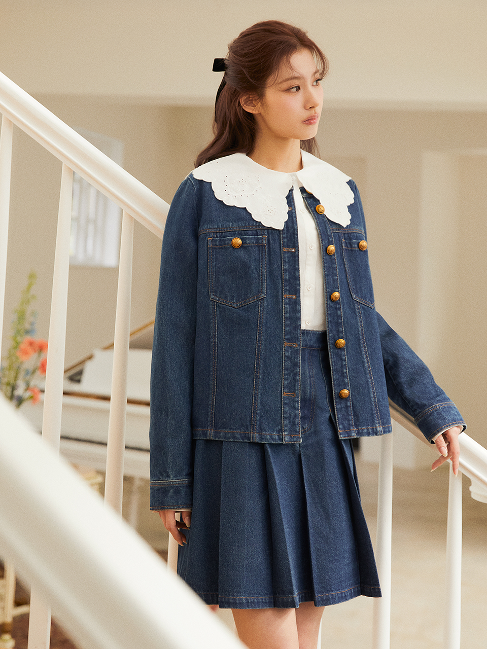 [사나 착용] AUDREY denim jacket skirt SET_blue