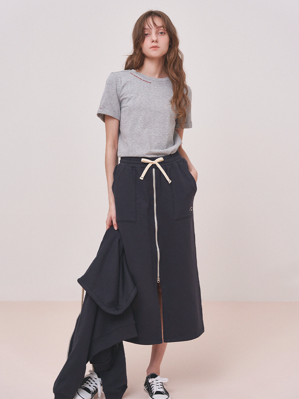 MERLE zipper long skirt_navy