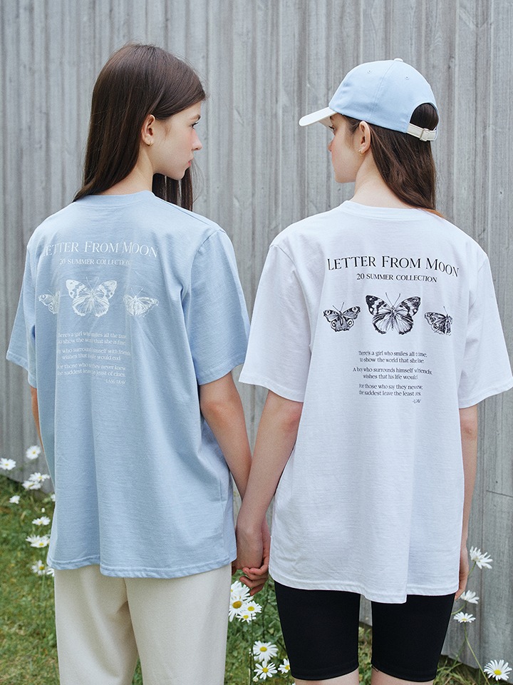 NEW VER. Triple Butterfly Embroidery Oversized Fit T-Shirt ( sky blue )