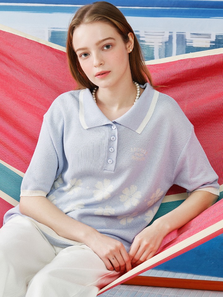 Daisy Collar Knitwear ( Skyblue )