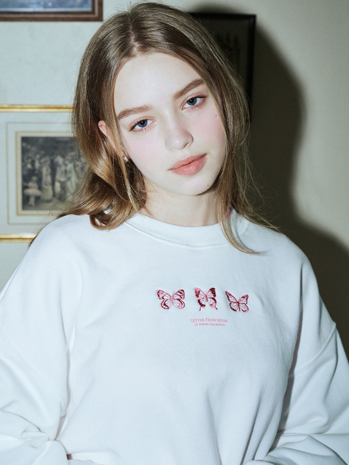 Triple Butterfly Embroidered Sweatshirt ( Ivory )