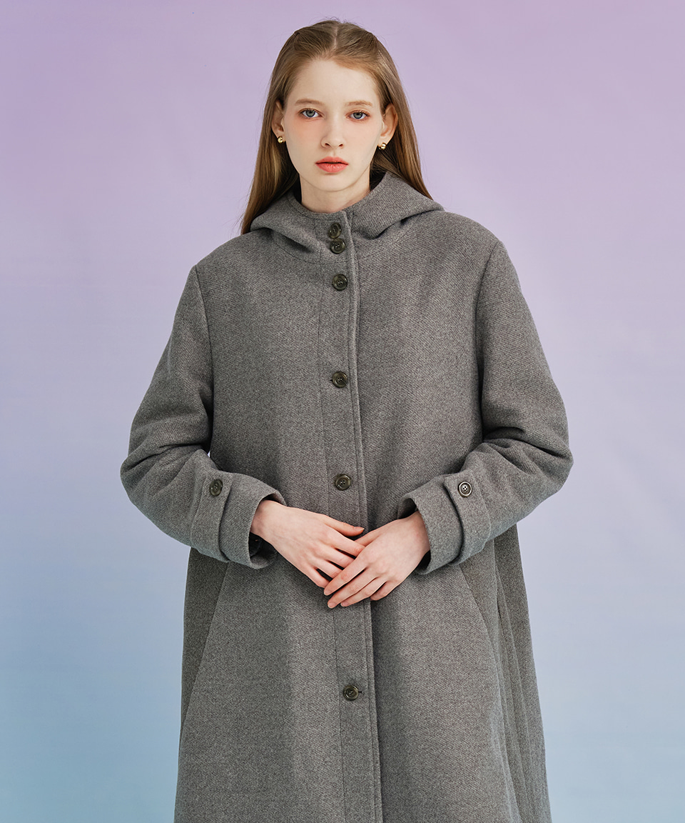 Similar Two Tone Hood Wool Coat ( Grey )