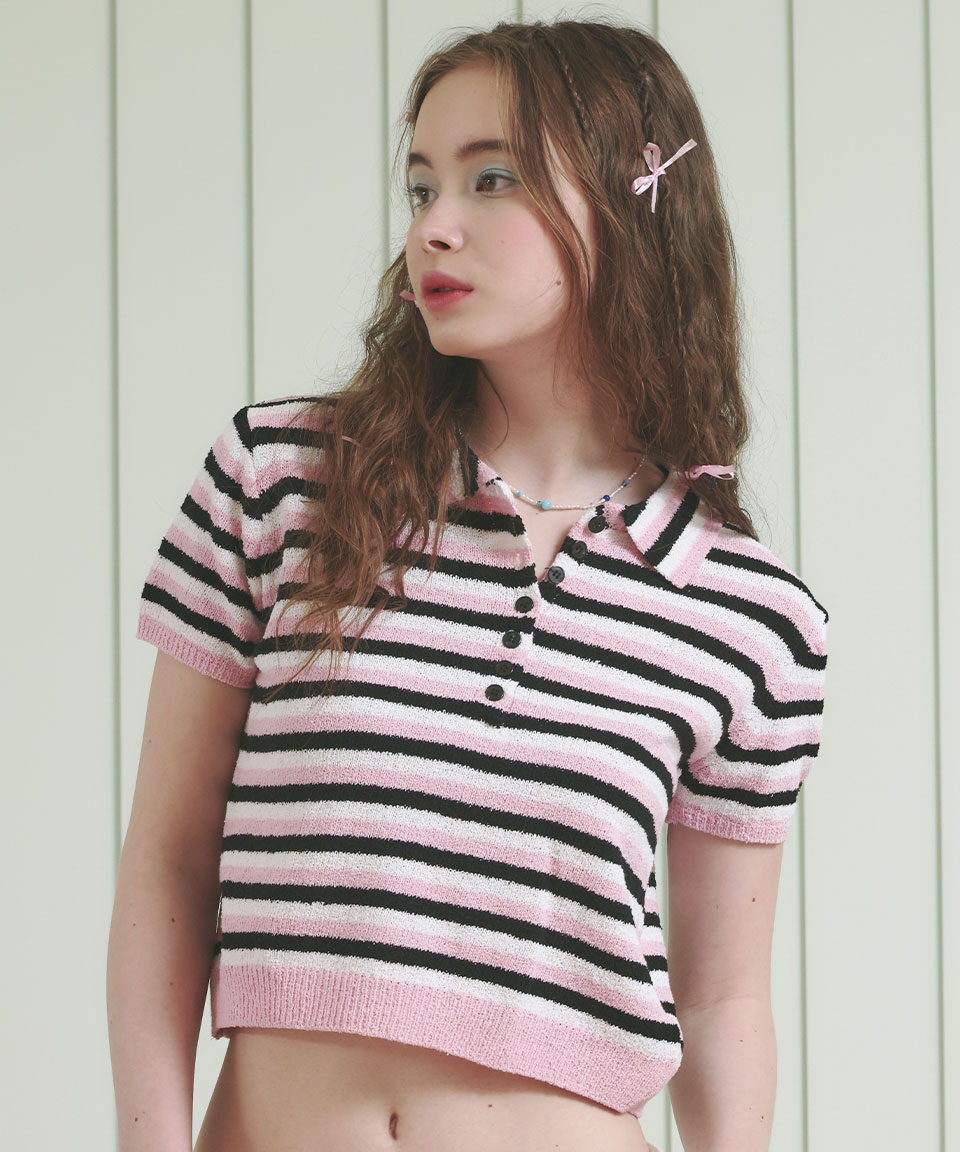 Holiday in Stripe Collar Knit ( Black )