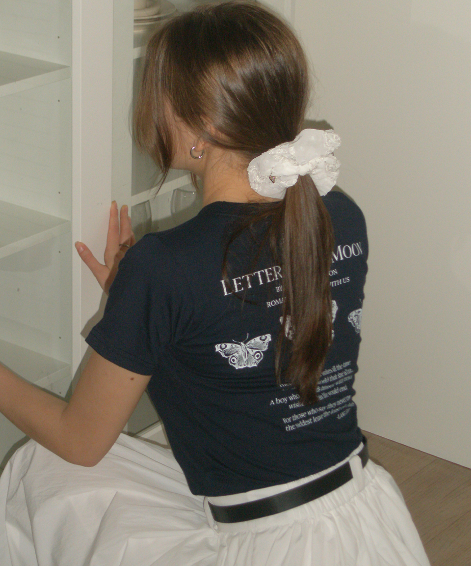 Triple Butterfly Crop Short Sleeve T-shirts ( Navy )