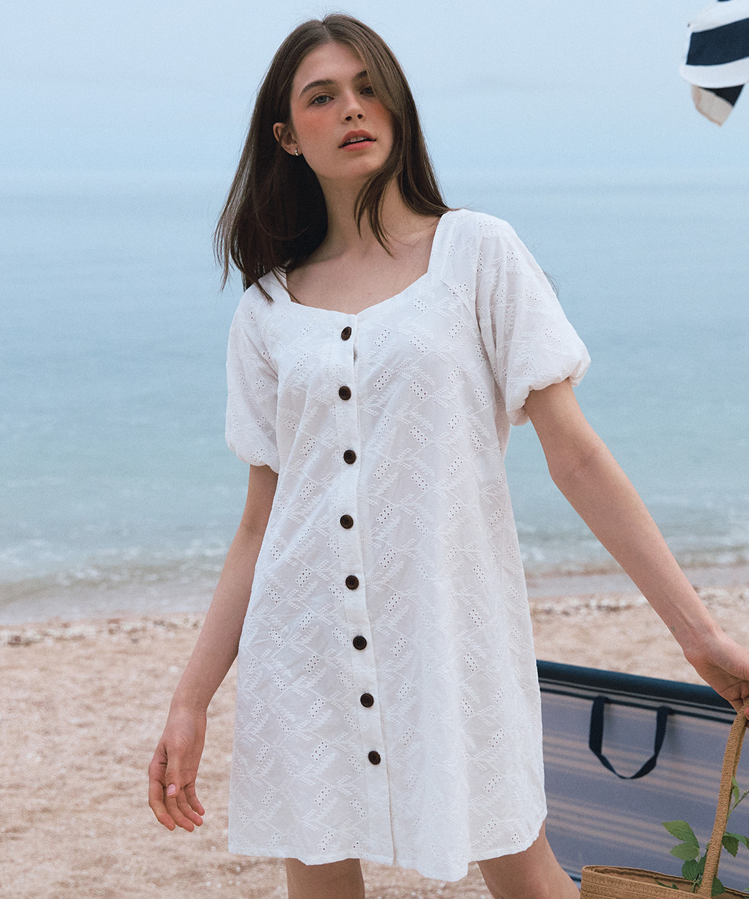 Organic Eyelet Midi Dress ( White )