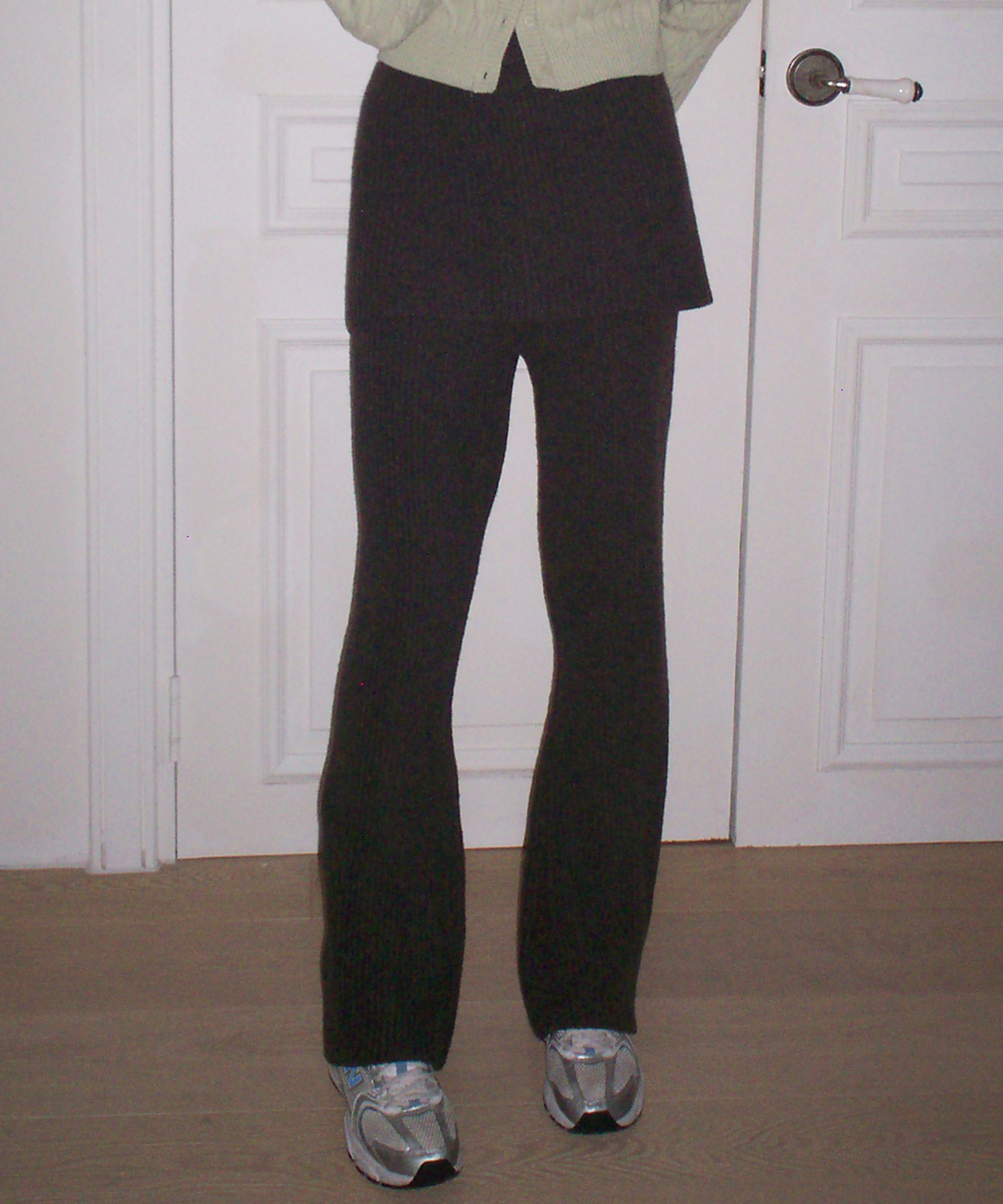 Skirt Layered Boots-cut Knit Pants ( Brown )