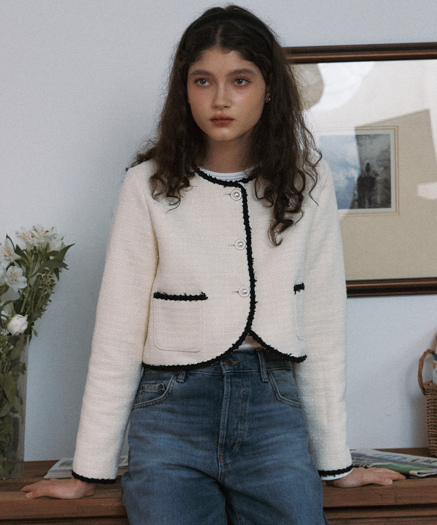 Esther Tweed Crop Jacket ( Ivory )