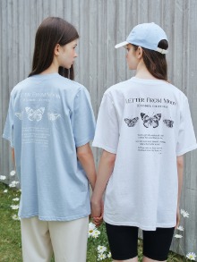 NEW VER. 트리플 나비 자수 오버핏 반팔 티셔츠 ( 스카이블루 )