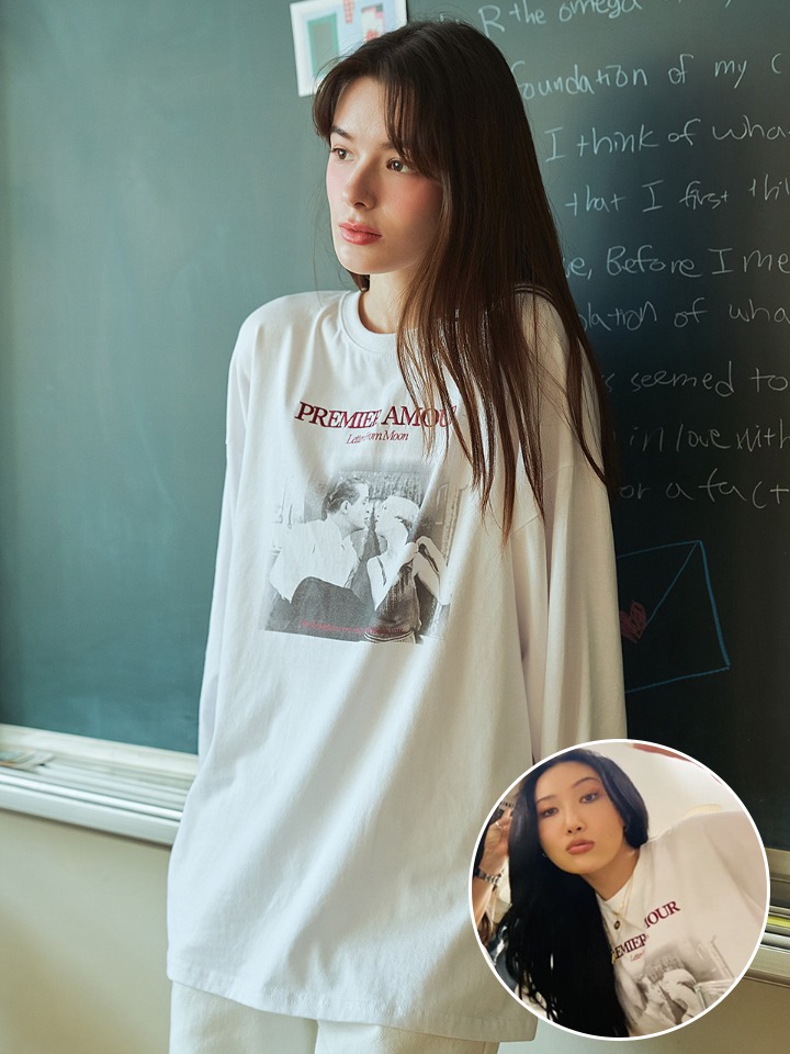[마마무 화사 착용]프리미어 아무아 오버핏 티셔츠 ( 화이트&amp;버건디 )