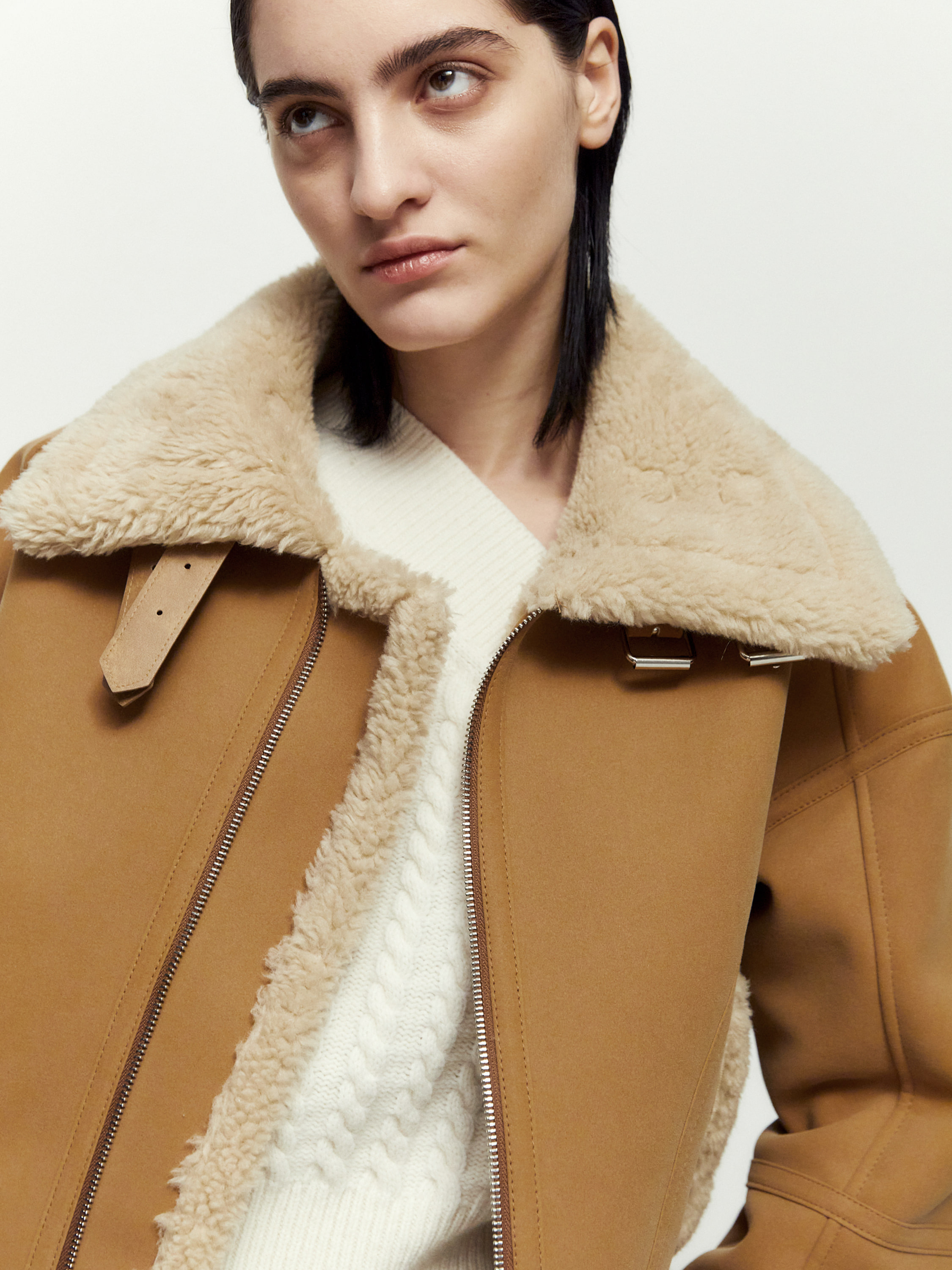 Wide Collar Shearling Jacket