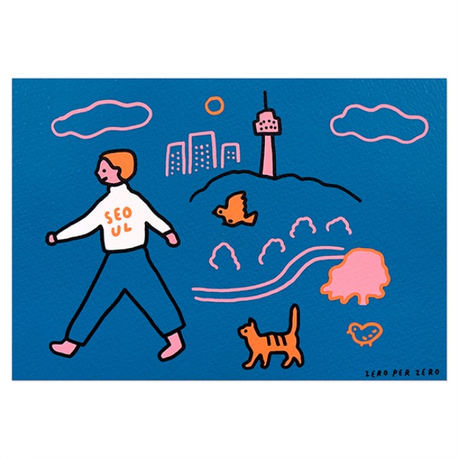 [제로퍼제로] 실크스크린 카드 &amp; 스몰 프린트 - 걸어가자 서울