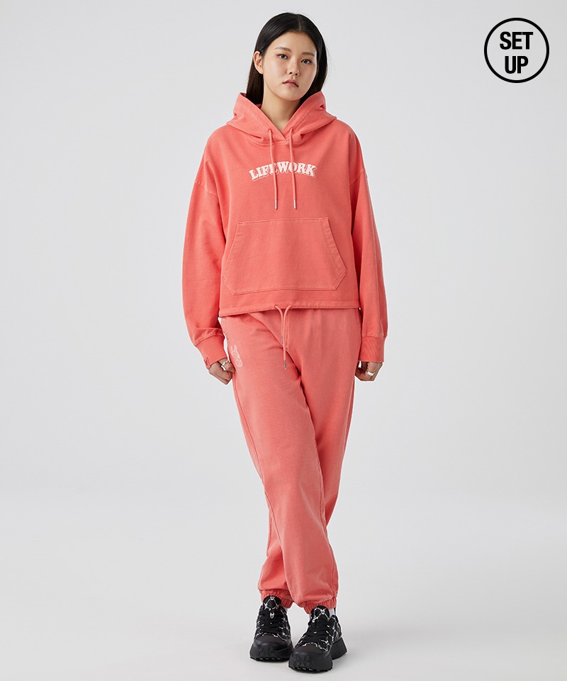 [SETUP] 여성) 프렌지 피그먼트 숏 후드 티셔츠 + 조거팬츠