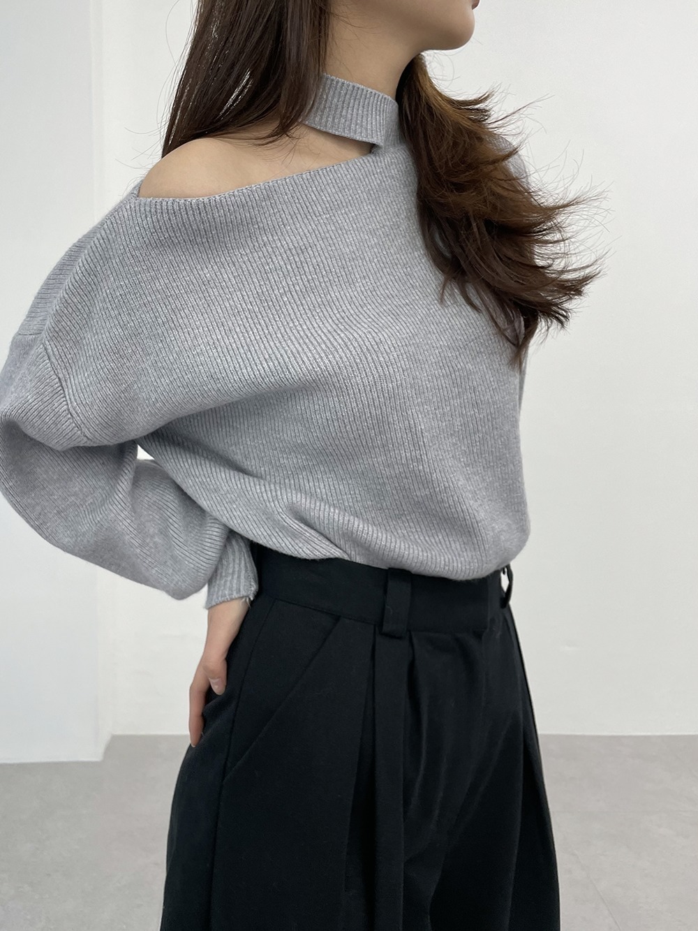 off-shoulder pola knit (2color)