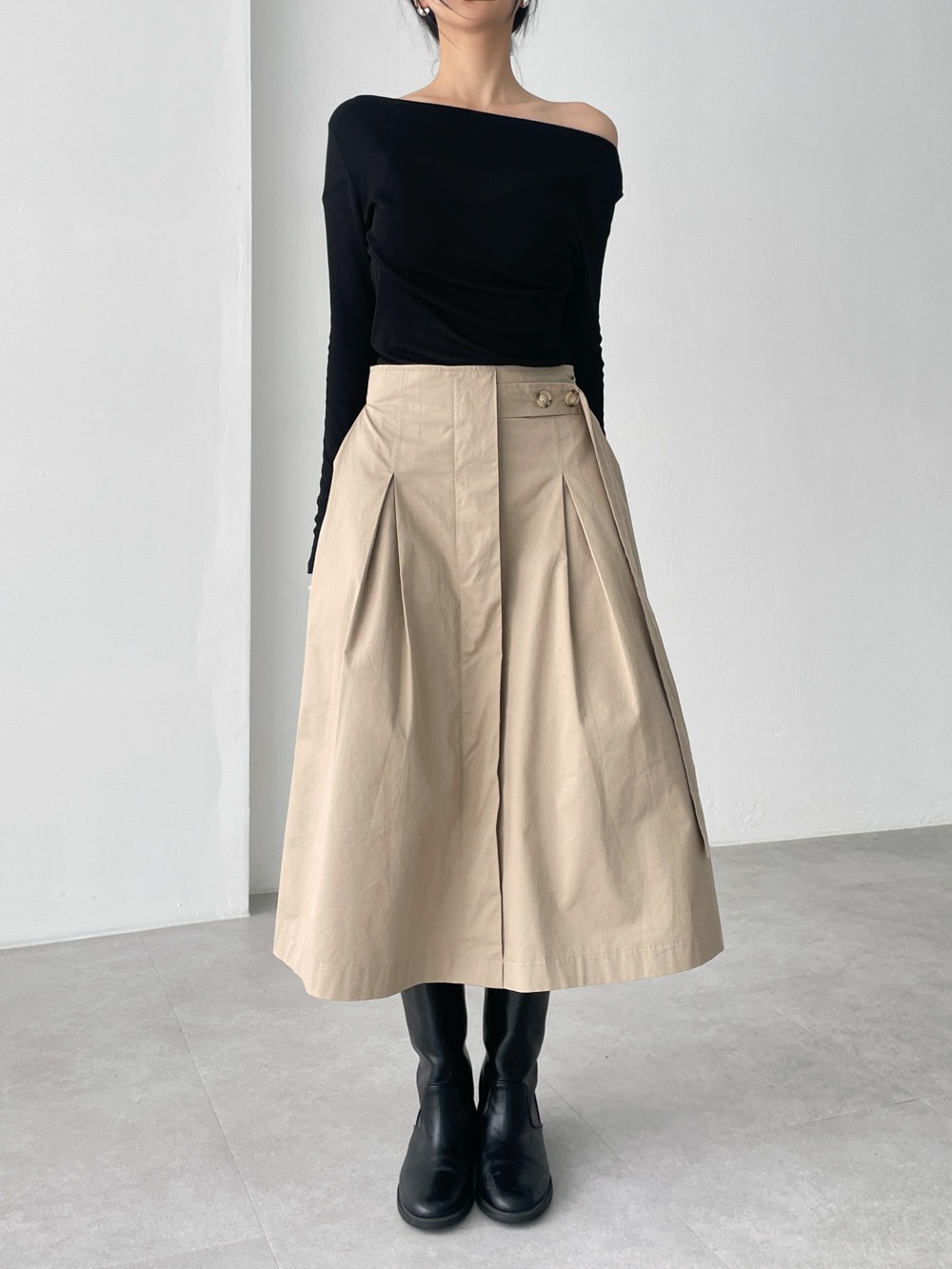 button cotton midi skirts (3color)