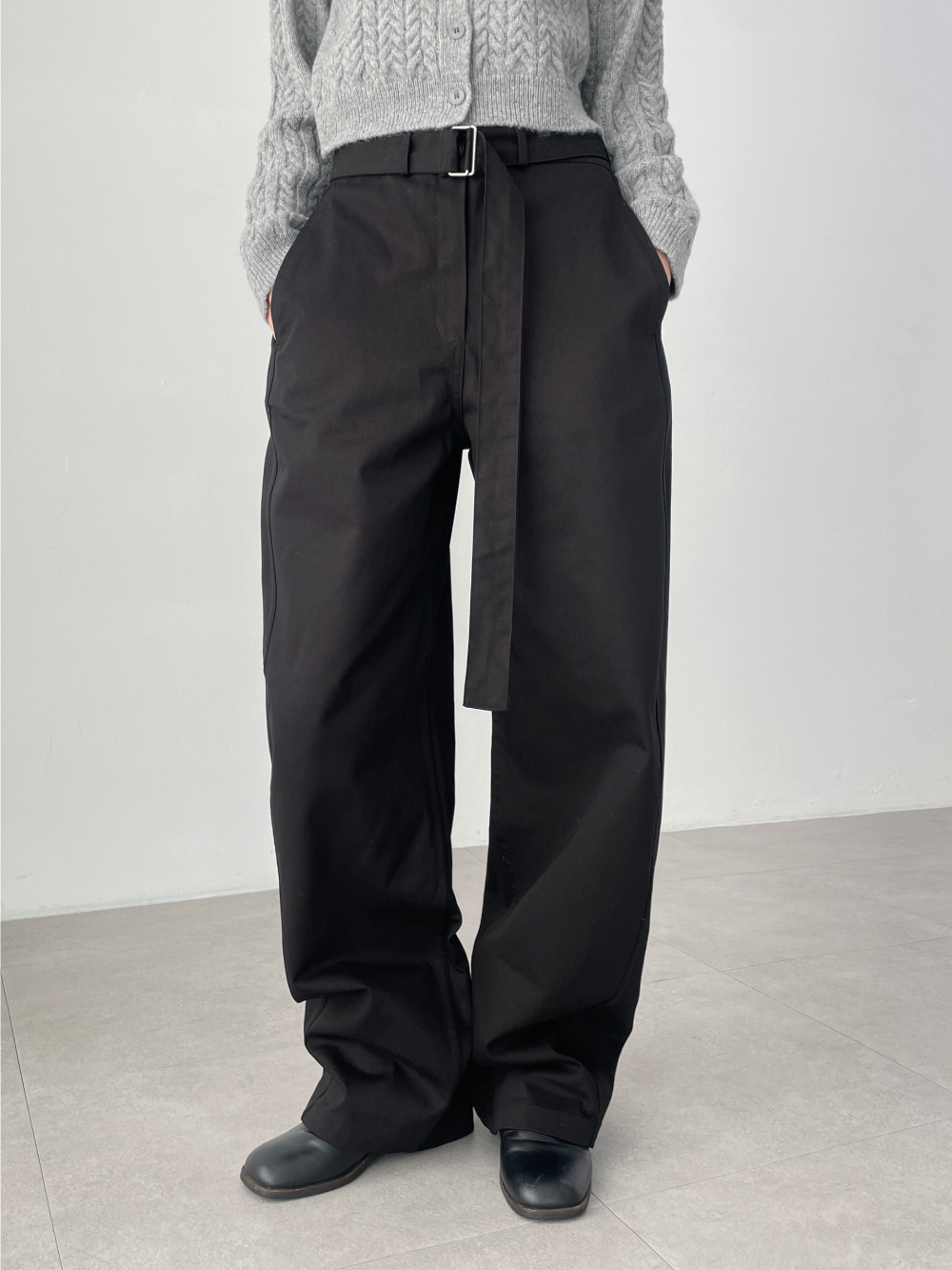 loose curved belt pants (2color)