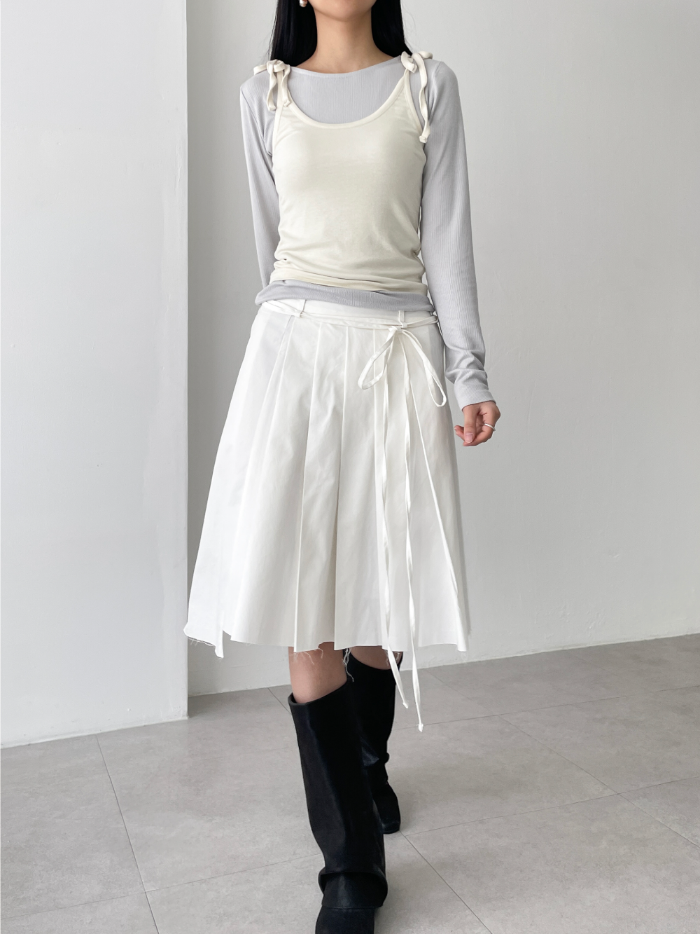 rough midi pleated skirts (2color)