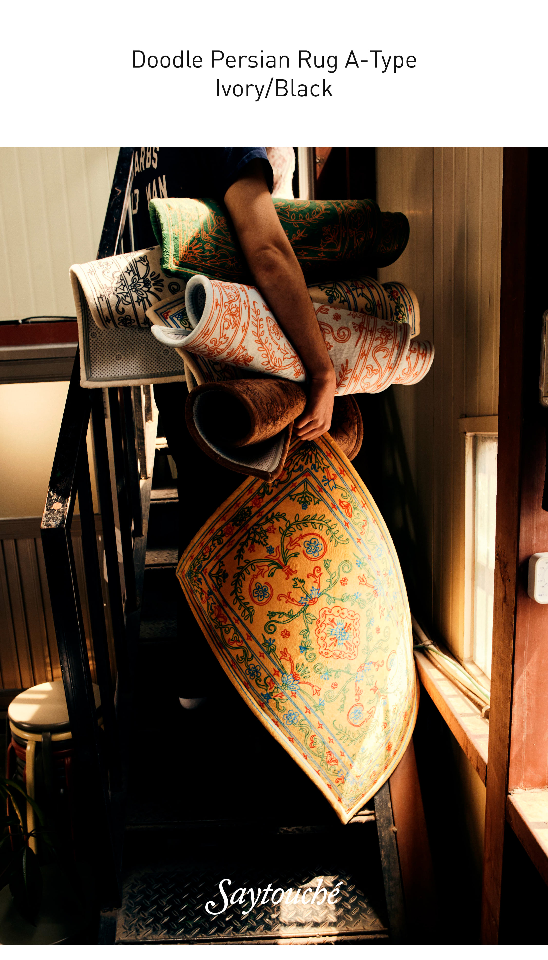 Doodle Persian Rug A-type Ivory/Black - saytouche