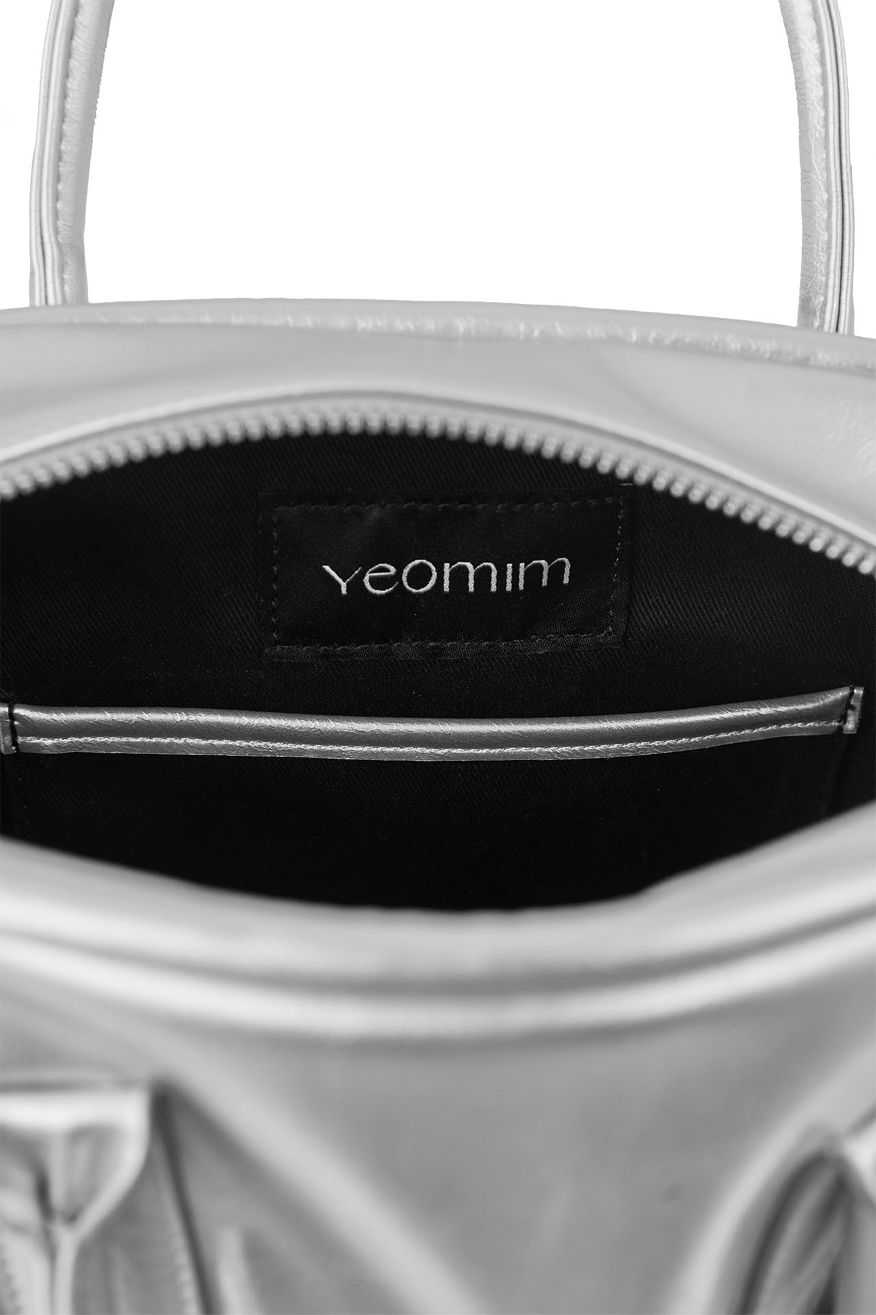 ★YEOMIM★ mini box bag (silver) BON BON | Silver Mirror Fabric Mini Bag with Metal Handle